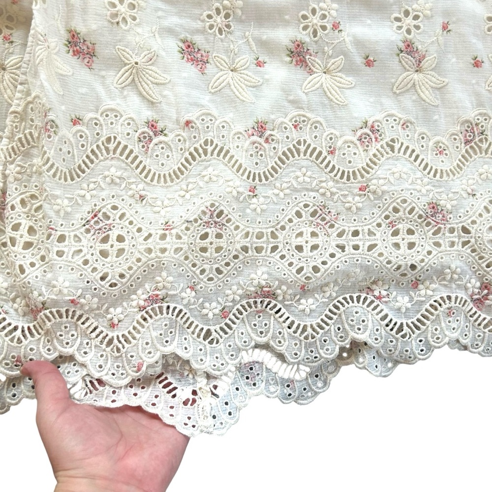 LoveShackFancy Stacy Floral Print Broderie Cotton Maxi Dress Cottagecore Size 0 - Picture 13 of 16